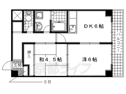 ラパンジール城陽(2DK/3階)の間取り写真