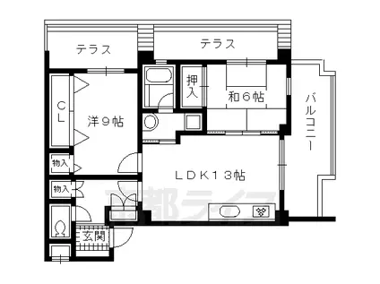 近鉄京都線 久津川駅 徒歩9分 6階建 築23年(2LDK/5階)の間取り写真