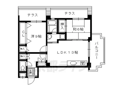 近鉄京都線 久津川駅 徒歩9分 6階建 築24年(2LDK/5階)の間取り写真