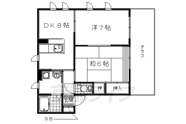 奈良線 新田駅(京都) 徒歩38分 2階建 築24年(2DK/1階)の間取り写真