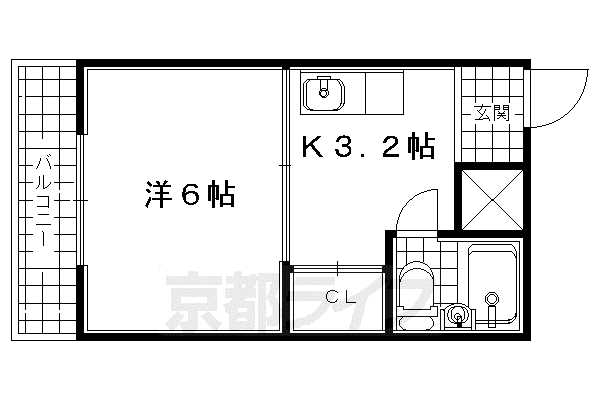 近鉄京都線 大久保駅(京都) 徒歩3分 3階建 築38年(1K/3階)の間取り写真