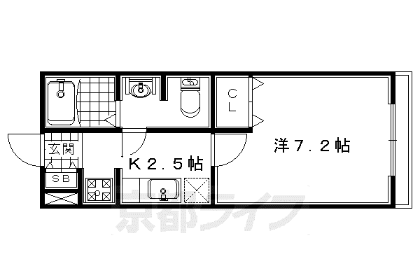近鉄京都線 小倉駅(京都) 徒歩20分 2階建 築22年(1K/1階)の間取り写真