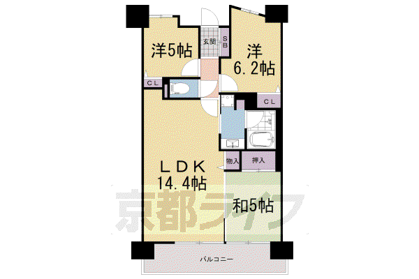 京都市東西線 六地蔵駅(京都市営) 徒歩1分 19階建 築16年(3LDK/8階)の間取り写真