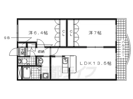 近鉄京都線 大久保駅(京都) 徒歩27分 3階建 築22年(2LDK/2階)の間取り写真