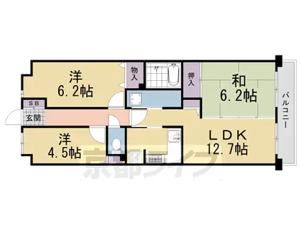 奈良線 宇治駅(ＪＲ) 徒歩8分 7階建 築31年(3LDK/4階)の間取り写真