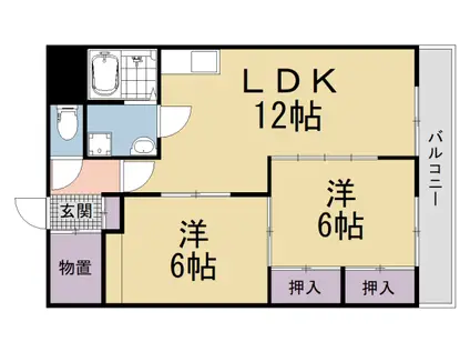 近鉄京都線 小倉駅(京都) 徒歩19分 5階建 築44年(2LDK/3階)の間取り写真