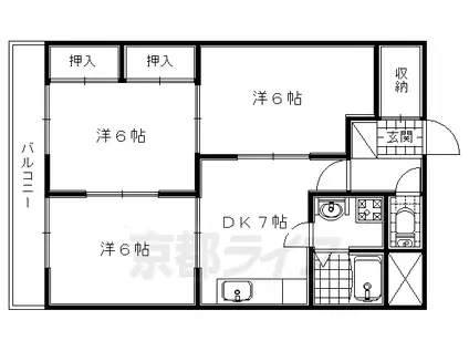 近鉄京都線 小倉駅(京都) 徒歩19分 5階建 築44年(3DK/3階)の間取り写真