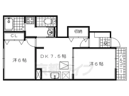 奈良線 長池駅 徒歩5分 2階建 築21年(2DK/1階)の間取り写真