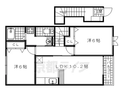 奈良線 長池駅 徒歩5分 2階建 築21年(2LDK/2階)の間取り写真