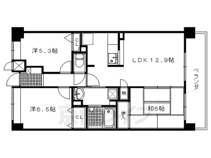 近鉄京都線 伊勢田駅 徒歩5分 7階建 築20年(3LDK/1階)の間取り写真