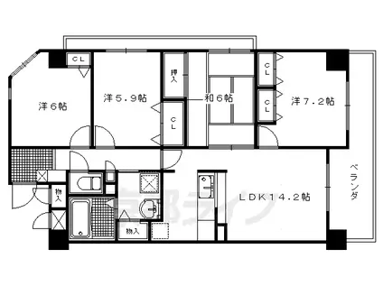 近鉄京都線 伊勢田駅 徒歩5分 7階建 築20年(4LDK/4階)の間取り写真