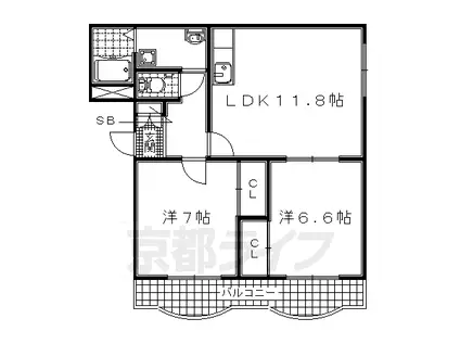 近鉄京都線 小倉駅(京都) 徒歩17分 3階建 築24年(2LDK/2階)の間取り写真