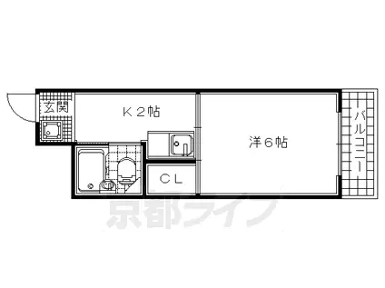 近鉄京都線 小倉駅(京都) 徒歩20分 2階建 築38年(1K/1階)の間取り写真