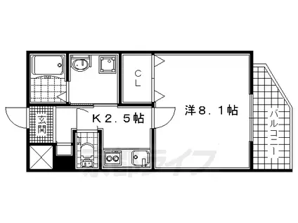 近鉄京都線 小倉駅(京都) 徒歩5分 3階建 築20年(1K/1階)の間取り写真