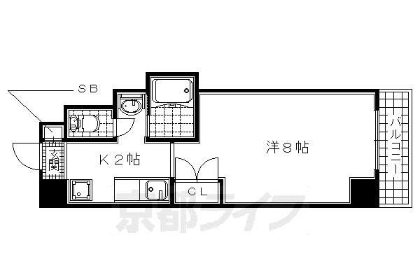 近鉄京都線 向島駅 徒歩5分 3階建 築24年(1K/2階)の間取り写真