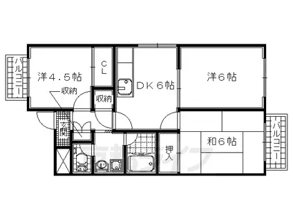 京阪電気鉄道宇治線 三室戸駅 徒歩10分 3階建 築38年(3DK/1階)の間取り写真