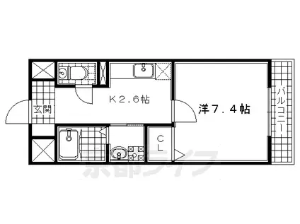 奈良線 城陽駅 徒歩10分 3階建 築19年(1K/3階)の間取り写真