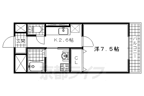 奈良線 城陽駅 徒歩10分 3階建 築19年(1K/2階)の間取り写真