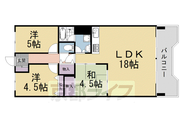 近鉄京都線 久津川駅 徒歩2分 7階建 築32年(3LDK/1階)の間取り写真