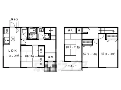 奈良線 長池駅 徒歩14分 2階建 築38年(4LDK)の間取り写真