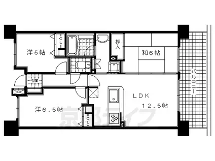 奈良線 新田駅(京都) 徒歩11分 7階建 築19年(3LDK/5階)の間取り写真