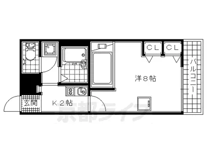 近鉄京都線 小倉駅(京都) 徒歩15分 3階建 築17年(1K/3階)の間取り写真