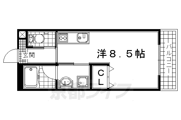 京阪電気鉄道宇治線 三室戸駅 徒歩2分 5階建 築18年(ワンルーム/2階)の間取り写真