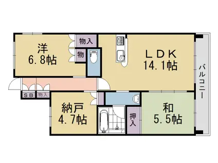 アルス京都六地蔵リスタシア(2SLDK/6階)の間取り写真