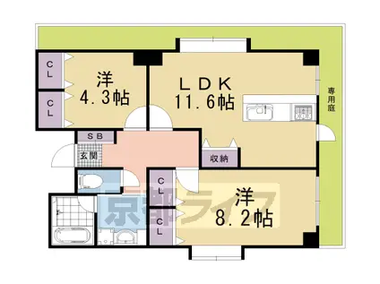 山陰本線 嵯峨嵐山駅 徒歩2分 5階建 築17年(2LDK/1階)の間取り写真
