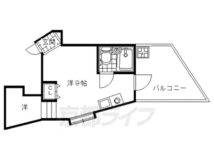 奈良線 新田駅(京都) 徒歩4分 4階建 築45年(ワンルーム/4階)の間取り写真