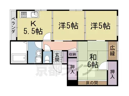 叡山電鉄 元田中駅 徒歩10分 4階建 築57年(3DK/3階)の間取り写真
