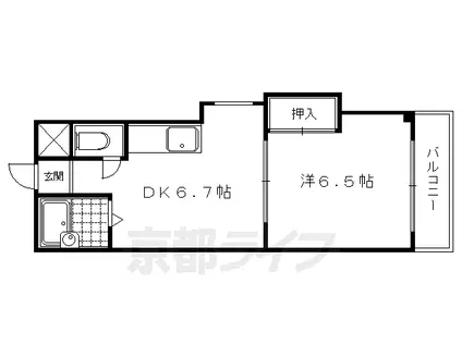 京阪電気鉄道鴨東線 出町柳駅 徒歩3分 5階建 築33年(1DK/3階)の間取り写真