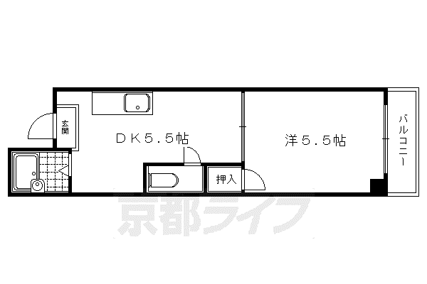 京阪電気鉄道鴨東線 出町柳駅 徒歩3分 5階建 築33年(1DK/3階)の間取り写真