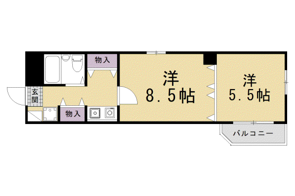 京都市烏丸線 北大路駅 徒歩10分 6階建 築38年(2K/6階)の間取り写真