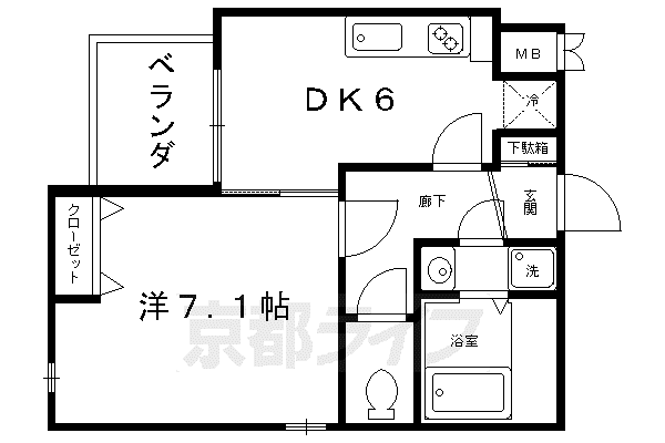 京都市烏丸線 北大路駅 徒歩8分 7階建 築25年(1DK/5階)の間取り写真