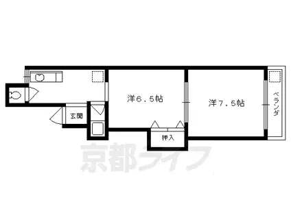 京都市烏丸線 丸太町駅(京都市営) 徒歩10分 4階建 築39年(2DK/1階)の間取り写真