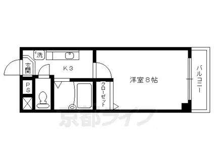京都市烏丸線 丸太町駅(京都市営) 徒歩4分 3階建 築25年(1K/2階)の間取り写真