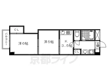 京都ノーザンフラット(2DK/4階)の間取り写真