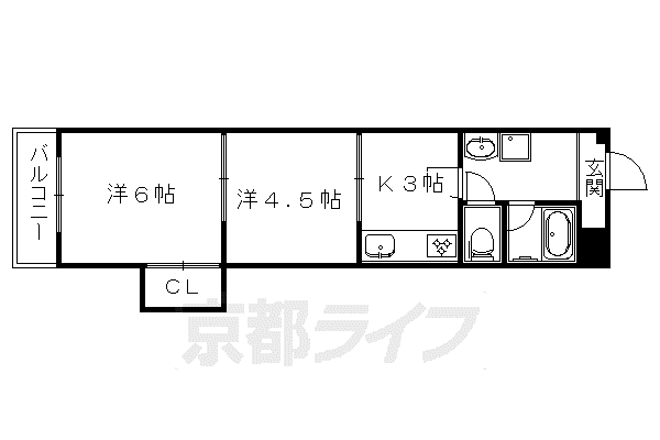 京都市烏丸線 北大路駅 徒歩20分 4階建 築41年(2K/4階)の間取り写真