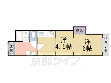 京都市烏丸線 北大路駅 徒歩20分 4階建 築40年(2K/3階)の間取り写真