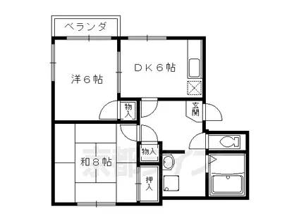 叡山電鉄 修学院駅 徒歩4分 2階建 築34年(2DK/1階)の間取り写真