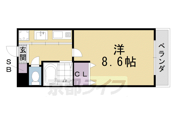 京都市烏丸線 今出川駅 徒歩10分 5階建 築29年(1K/3階)の間取り写真