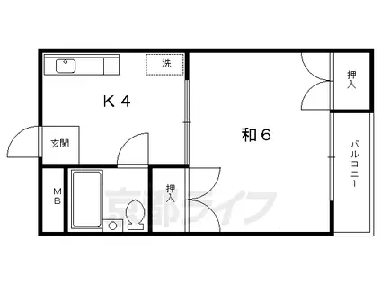 山陰本線 二条駅 徒歩15分 5階建 築40年(1K/2階)の間取り写真