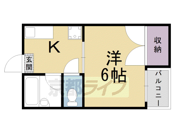 山陰本線 二条駅 徒歩15分 5階建 築41年(1K/3階)の間取り写真