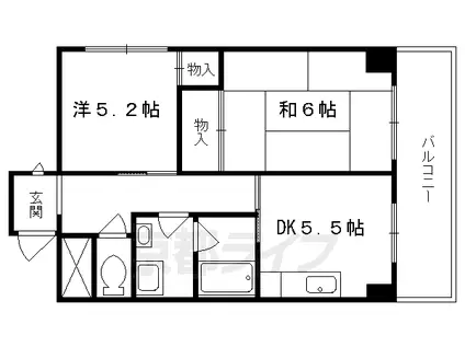 叡山電鉄 一乗寺駅 徒歩4分 7階建 築41年(2DK/6階)の間取り写真