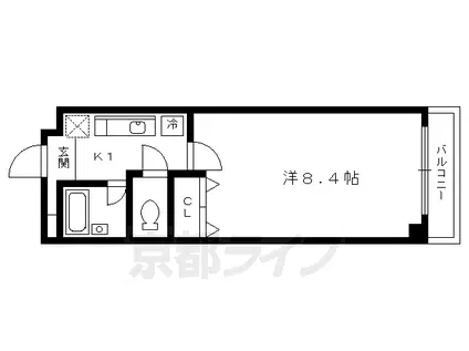 京福北野線 北野白梅町駅 徒歩14分 4階建 築27年(1K/2階)の間取り写真