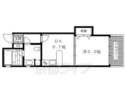 京阪電気鉄道鴨東線 神宮丸太町駅 徒歩7分 6階建 築23年(1DK/5階)の間取り写真