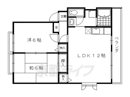叡山電鉄 元田中駅 徒歩3分 3階建 築27年(2LDK/3階)の間取り写真