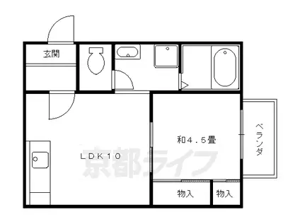 京都市烏丸線 北大路駅 徒歩18分 2階建 築28年(1LDK/2階)の間取り写真