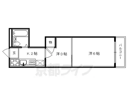 山陰本線 二条駅 徒歩15分 4階建 築37年(2K/1階)の間取り写真